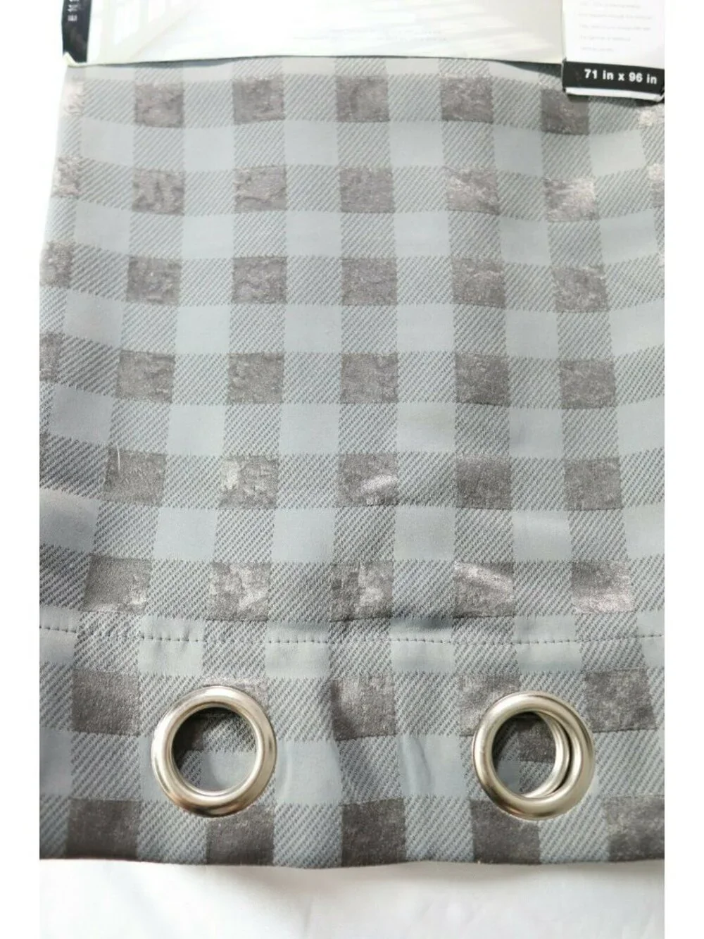 KELVIN FASHION PRINT BLACK OUT CURTAINS GREY METALLIC CHECK CHEQUE